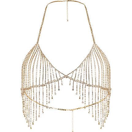 River Island Womens Gold Tone Rhinestone Embellished Bralette