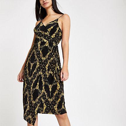 River Island Womens Plisse Chain Print Waisted Midi Dress