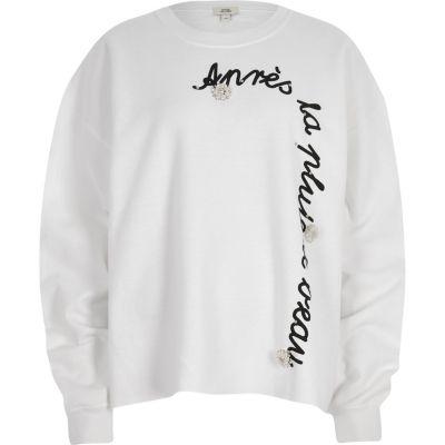 River Island Womens White 'apres La' Brooch Sweatshirt