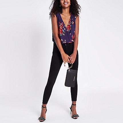 River Island Womens Floral Wrap Front Bar Back Bodysuit