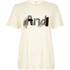 River Island Womens Embroidered Tassel Fitted T-shirt