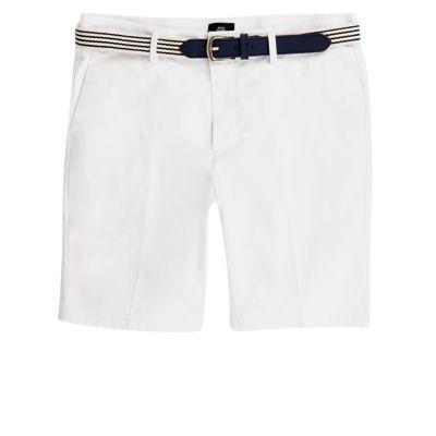 River Island Mens White Belt Detail Slim Fit Shorts