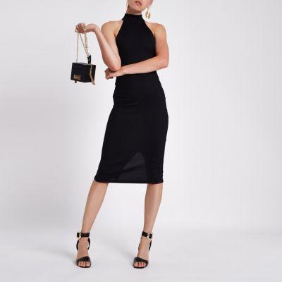 River Island Womens Halter Neck Cutaway Midi Bodycon Dress