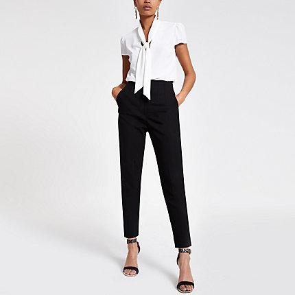 River Island Womens Tie Neck Short Sleeve Blouse