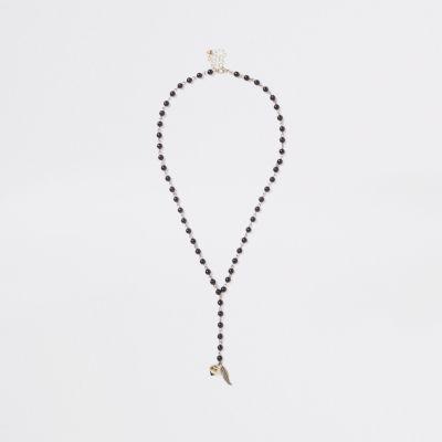 River Island Mens Rosary Bead Feather Necklace