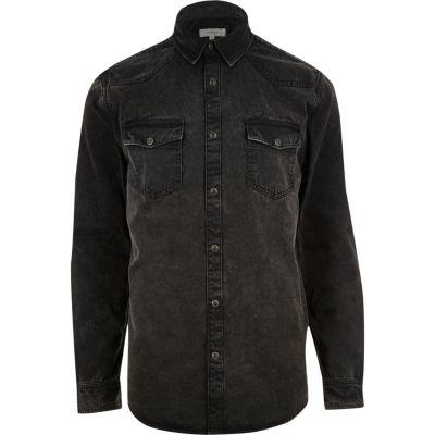 River Island Mens Washed Casual Western Denim Shirt