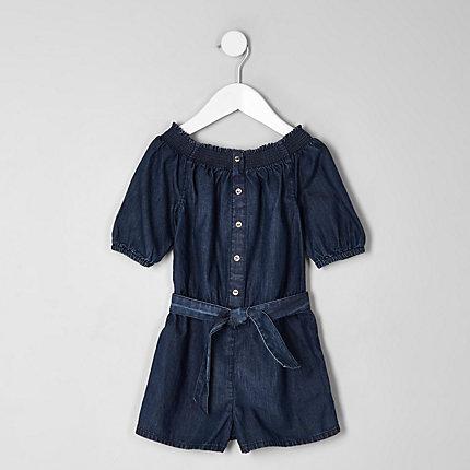 River Island Mini Girls Denim Bardot Romper
