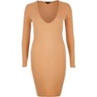 River Island Womens Nude Ribbed Plunge Dress