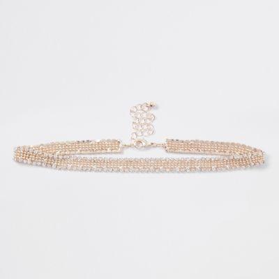 River Island Womens Rose Gold Tone Rhinestone Choker