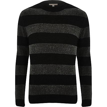 River Island Mens Striped Muscle Fit Chenille Knit Jumper