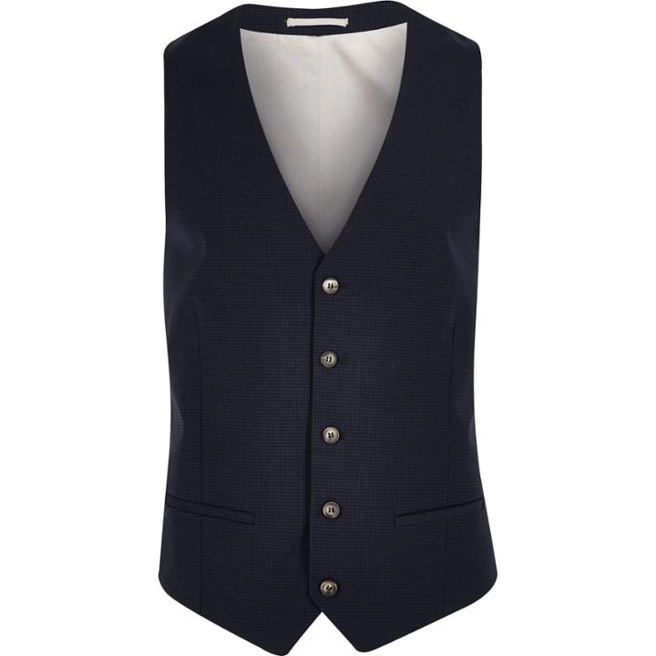 River Island Mensblue Gingham Skinny Waistcoat
