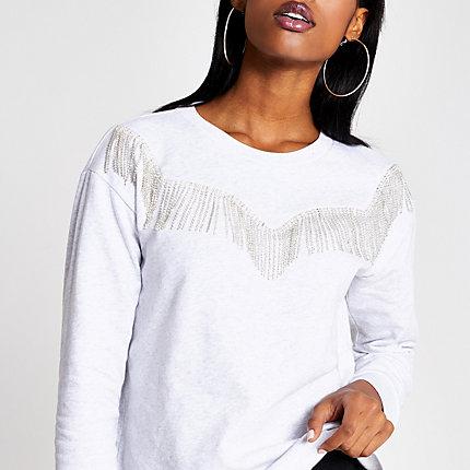 River Island Womens Diamante Fringe Western Sweatshirt