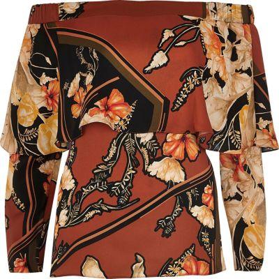 River Island Womens Print Deep Frill Bardot Top