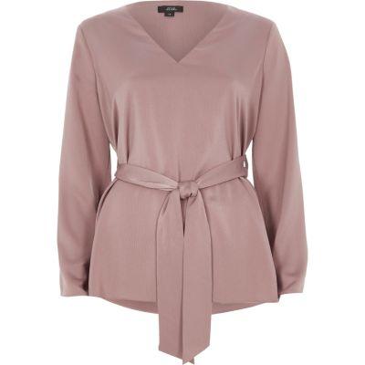River Island Womens Tie Front Split Sleeve Top
