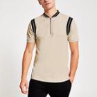 River Island Mens Ribbed Zip Neck Slim Fit Polo Shirt