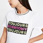 River Island Womens White 'toujours' Piped Short Sleeve T-shirt