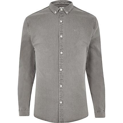 River Island Mens Muscle Fit Denim Wasp Embroidered Shirt