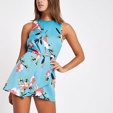River Island Womens Floral Wrap Front Playsuit