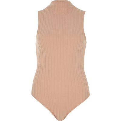 River Island Womens Nude Soft Ribbed Turtleneck Bodysuit