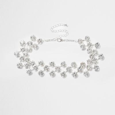 River Island Womens Silver Tone Rhinestone Encrusted Choker