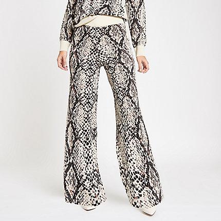 River Island Womens Knit Snake Print Wide Leg Pants