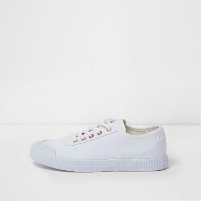 River Island Womens White Canvas Lace-up Trainers