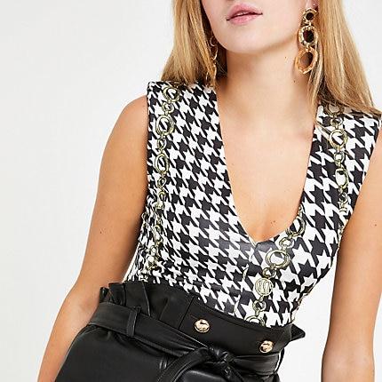 River Island Womens Dogtooth Check Print Bodysuit