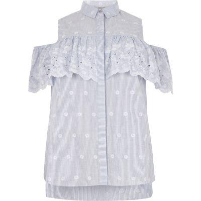River Island Womens Plus Stripe Frill Cold Shoulder Shirt