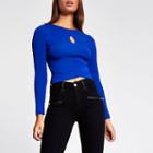 River Island Womens Wrap Keyhole Cropped Rib Jumper