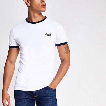 River Island Mens Superdry White Cali Ringer T-shirt