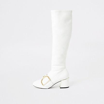 River Island Womens White Buckle Strap Knee Length Boots