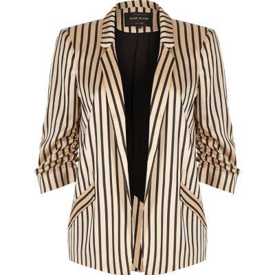 River Island Womens Stripe Print Ruched Sleeve Blazer