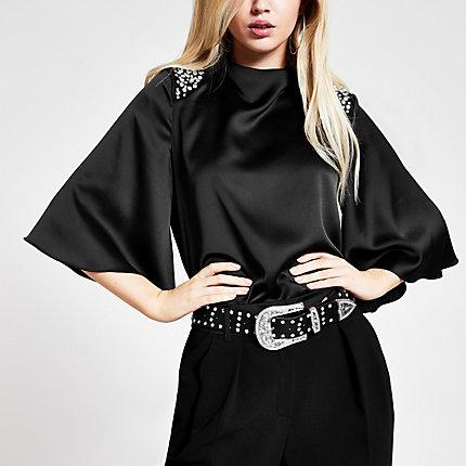 River Island Womens Embellished Shoulder Satin Blouse