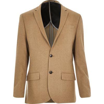 River Island Mens Brown Wool-blend Slim Blazer
