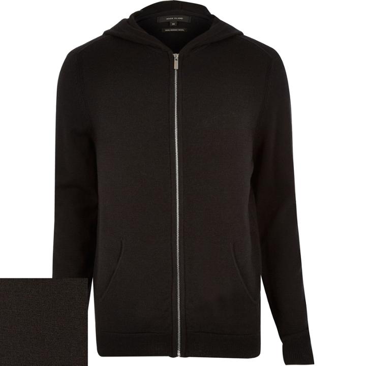 River Island Mensblack Merino Zip-up Hoodie
