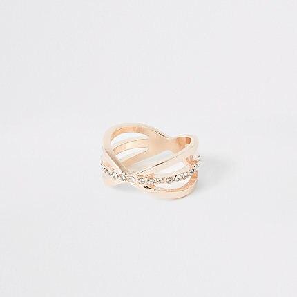 River Island Womens Rose Gold Diamante Pave Ring