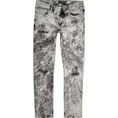 River Island Menswhite Acid Wash Stud Skinny Jeans