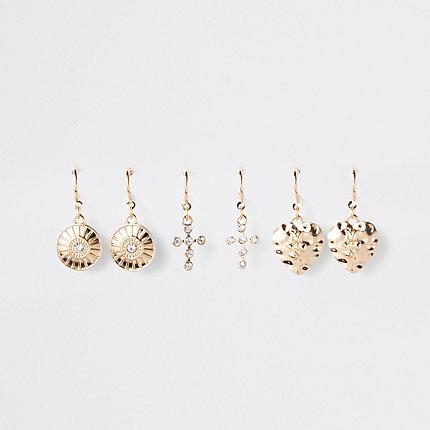 River Island Womens Gold Colour Charm Hoop Earrings Multipack