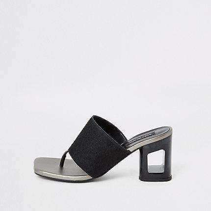 River Island Womens Leather Toe Thong Mule Heeled Sandals