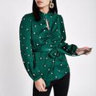 River Island Womens Green Satin Print Tie Waist Top
