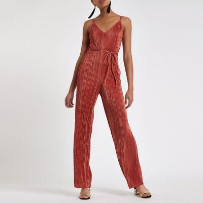 River Island Womens Plisse Wide Leg Cami Jumpsuit