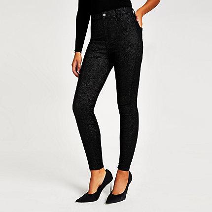 River Island Womens Glitter Kaia High Rise Disco Jeans