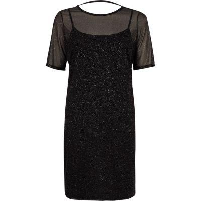River Island Womens Glitter Mesh T-shirt Dress