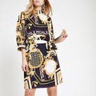 River Island Womens Baroque High Neck Tie Waist Dress