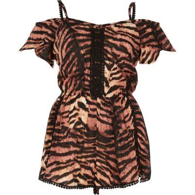 River Island Womens Tiger Print Bardot Romper