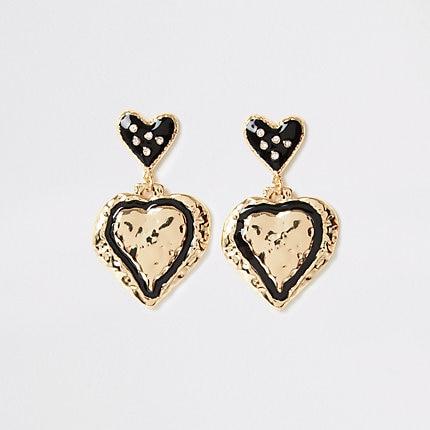 River Island Womens Gold Color Heart Drop Earrings