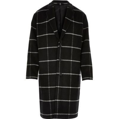 River Island Mens Smart Check Wool-blend Overcoat