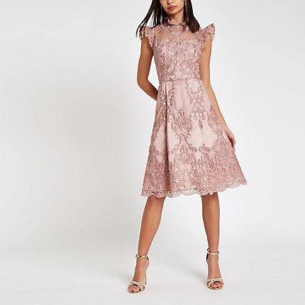 River Island Womens Chi Chi London Lace Flare Dress