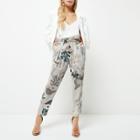 River Island Womens Petite Floral Print Tapered Trousers