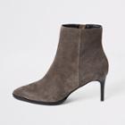 River Island Womens Suede Pointed Toe Heeled Ankle Boots